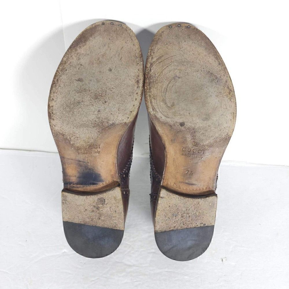 GUCCI Men's US7,5 Leather Brown Cap Toe Wingtip derby Oxfords Dress Shoes Italy - Picture 10 of 12